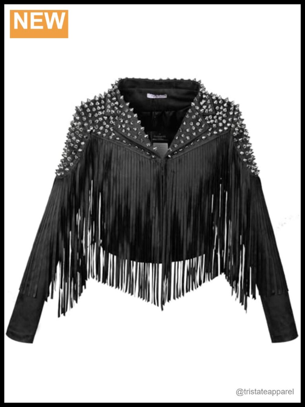 Faux Suede Fringe Spike Rivet Motorcycle Jacket for Women Slim Fit Long Tassel